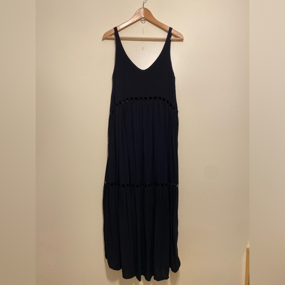 Malai Sleeveless Black Tiered Maxi Dress. Size S